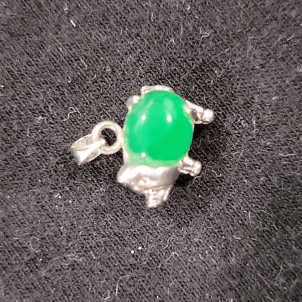 Handcrafted Sterling silver and Natural jade lucky pig pendant